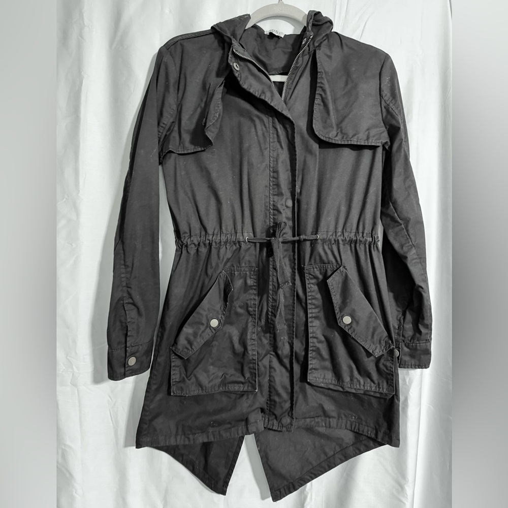 Tobi XS/S Black Utility Jacket with Hood Adjustable Fit